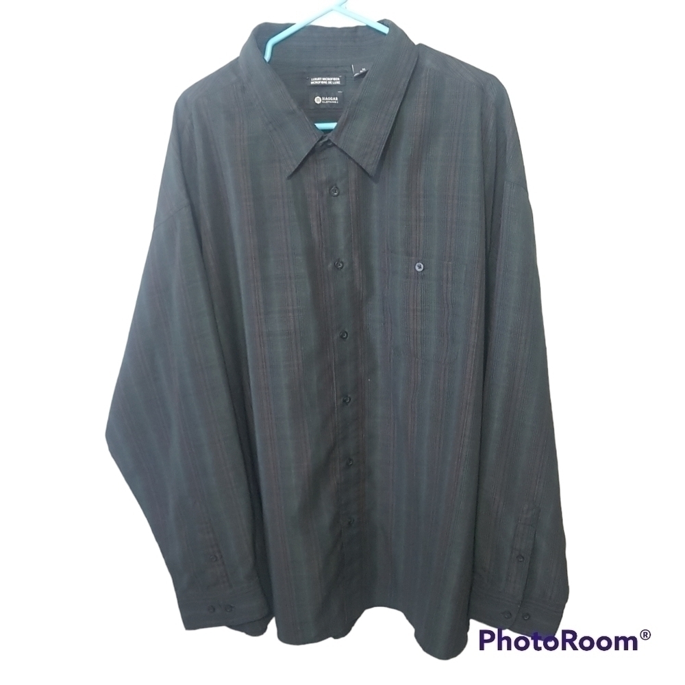Haggar Luxury Microfibre Striped Long Sleeved Button Down Shirt